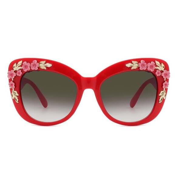 NEW Retro 50\'s Red Flower Accented Cat\'s Eye Sunglasses